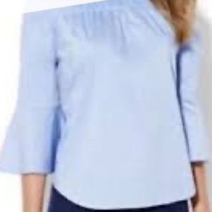 New York and Company  Off Shoulder Bell Sleeve Chambray Top Size M
